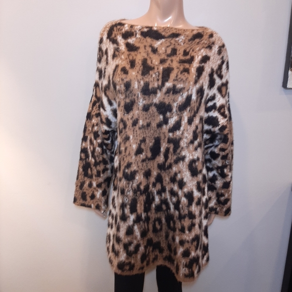 Anthropologie Leopard Tunic Sweater mohair blend LINEAMAGLIA 1X - Picture 2 of 10